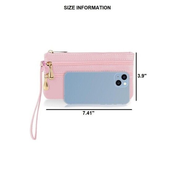 VEGAN LEATHER TRIPLE ZIP WRIST WALLET CLUTCH PURSE - Picture 7 of 8